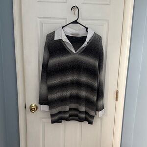 Alfred Dunner Charcoal and Ivory Knit Top